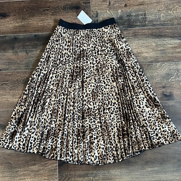 H&M NWT Size Small Pleated Midi Skirt Cheetah Leopard Print Elastic Long Lined - Picture 2 of 7